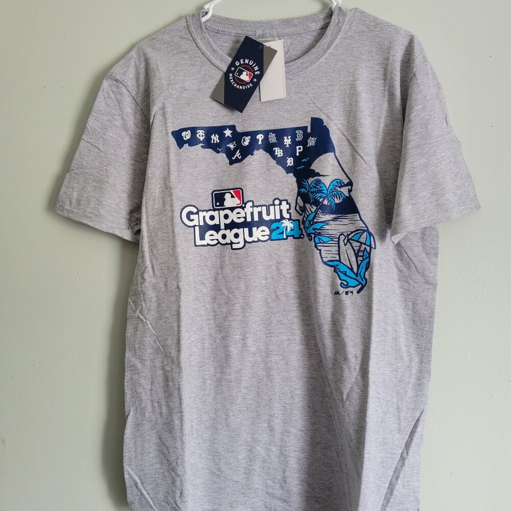 Major League Baseball Grapefruit League 24' Gray Tee Shirt Majestic Merch NWT